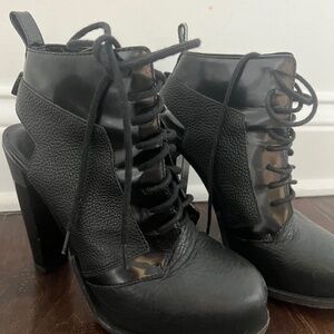 Chunky Heeled Black Boots, Size 7